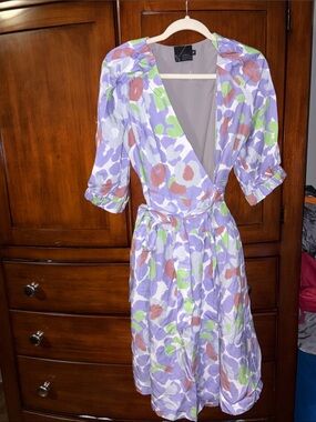 Umbro Lavender Floral Wrap Dress with Green and Rust Accents